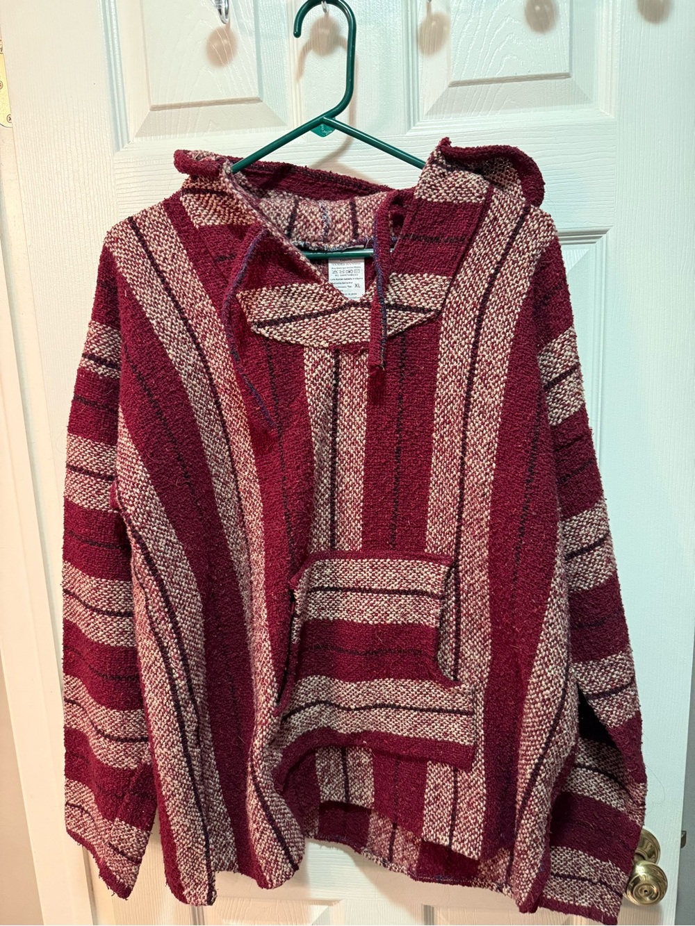 Striped Baja Hoodie in Burgundy and Cream size XL